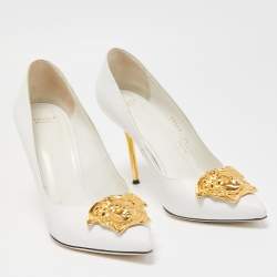 Versace White Leather Icon Medusa Pointed Toe Pumps Size 39