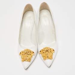 Versace White Leather Icon Medusa Pointed Toe Pumps Size 39
