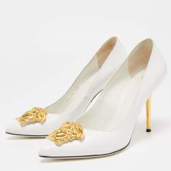Versace White Leather Icon Medusa Pointed Toe Pumps Size 39