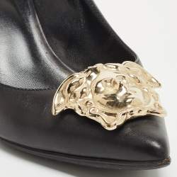 Versace Black Leather Medusa Pointed Toe Pumps Size 37
