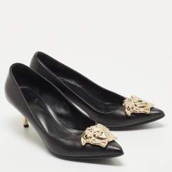Versace Black Leather Medusa Pointed Toe Pumps Size 37