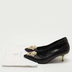 Versace Black Leather Medusa Pointed Toe Pumps Size 37