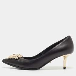 Versace Black Leather Medusa Pointed Toe Pumps Size 37