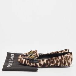 Versace Brown Leopard Print Calf Hair Medusa Ballet Flats Size 36