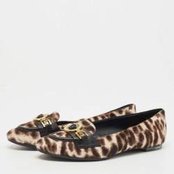 Versace Brown Leopard Print Calf Hair Medusa Ballet Flats Size 36