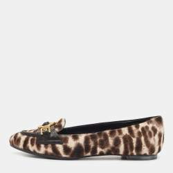 Versace Brown Leopard Print Calf Hair Medusa Ballet Flats Size 36