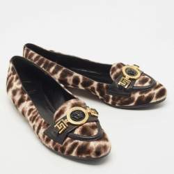 Versace Brown Leopard Print Calf Hair Medusa Ballet Flats Size 36