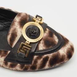 Versace Brown Leopard Print Calf Hair Medusa Ballet Flats Size 36
