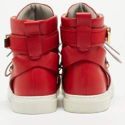 مملوكة مسبقًا Versace Red Leather Medusa Strap High Top Sneakers Size 40
