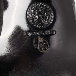 Pre Owned Versace Black Leather Medusa Squared-Toe Loafer Mules Size 35