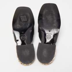 Pre Owned Versace Black Leather Medusa Squared-Toe Loafer Mules Size 35