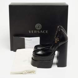Versace Black Leather Medusa Aevitas Double Platform Pumps Size 35
