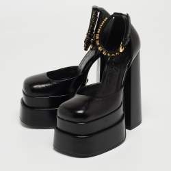 Versace Black Leather Medusa Aevitas Double Platform Pumps Size 35