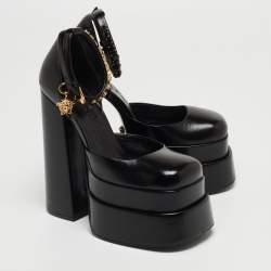 Versace Black Leather Medusa Aevitas Double Platform Pumps Size 35