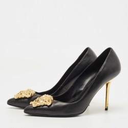 Pre Owned Versace Black Leather Medusa Head Pumps Size 38 