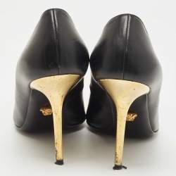 Pre Owned Versace Black Leather Medusa Head Pumps Size 38 