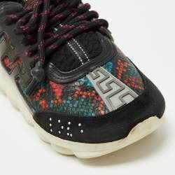 Versace Multicolor Snakeskin Embossed and Leather Lace Up Sneakers Size 39