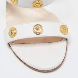 Pre Owned Versace White Leather Studded Medusa Ankle Strap Sandals Size 37