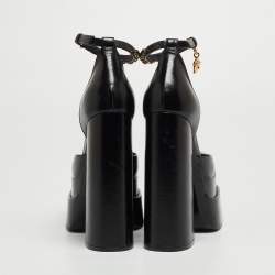 Pre Owned Versace Black Leather Medusa Aevitas Platform Pumps Size 37