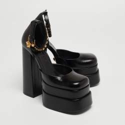 Pre Owned Versace Black Leather Medusa Aevitas Platform Pumps Size 37
