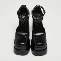 Pre Owned Versace Black Leather Medusa Aevitas Platform Pumps Size 37