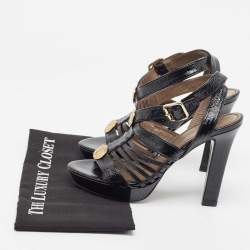 Pre Owned Versace Black Patent Leather Medusa Ankle Strap Sandals Size 39