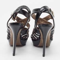 Pre Owned Versace Black Patent Leather Medusa Ankle Strap Sandals Size 39
