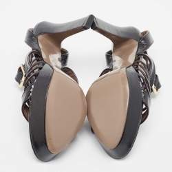 Pre Owned Versace Black Patent Leather Medusa Ankle Strap Sandals Size 39