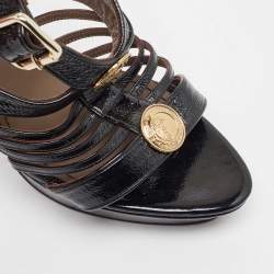 Pre Owned Versace Black Patent Leather Medusa Ankle Strap Sandals Size 39