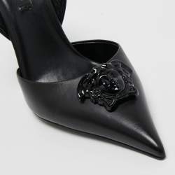 Versace Black Leather La Medusa Pointed Toe Slingback Pumps Size 40