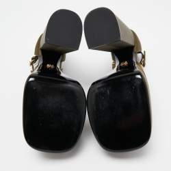 مملوكة مسبقًا Versace Olive Green Satin D'Orsay Crystal Embellished Platform Block Heel Ankle Strap Pumps Size 40