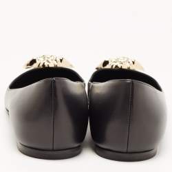 Pre Owned Versace Black Leather Medusa Ballet Flats Size 41