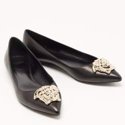 Pre Owned Versace Black Leather Medusa Ballet Flats Size 41
