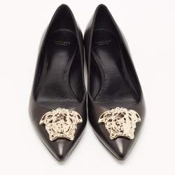 Pre Owned Versace Black Leather Medusa Ballet Flats Size 41