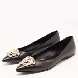 Pre Owned Versace Black Leather Medusa Ballet Flats Size 41