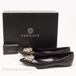 Pre Owned Versace Black Leather Medusa Ballet Flats Size 41