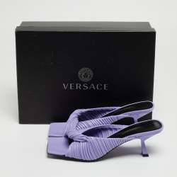 مملوكة مسبقًا Versace Lavender Pleated Leather Plisse Slide Sandals Size 39