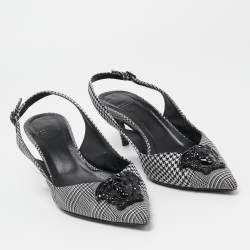 مملوكة مسبقًا Versace Black/White Houndstooth Fabric Palazzo Medusa Slingback Pumps Size 37