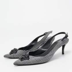 مملوكة مسبقًا Versace Black/White Houndstooth Fabric Palazzo Medusa Slingback Pumps Size 37