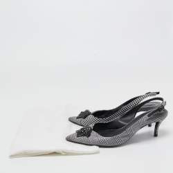 مملوكة مسبقًا Versace Black/White Houndstooth Fabric Palazzo Medusa Slingback Pumps Size 37