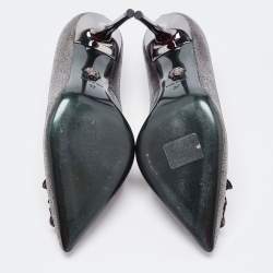 Versace Dark Grey/Black Leather Medusa Pointed Toe Pumps Size 37