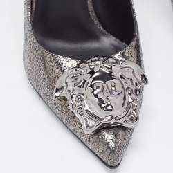 Versace Dark Grey/Black Leather Medusa Pointed Toe Pumps Size 37