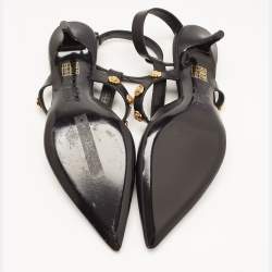 Pre Owned Versace Black Leather Medusa Ankle Strap Pumps Size 36