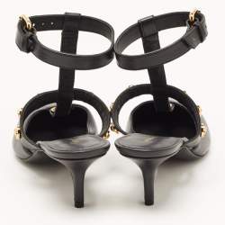 Pre Owned Versace Black Leather Medusa Ankle Strap Pumps Size 36