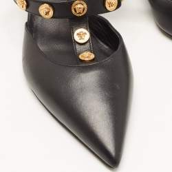 Pre Owned Versace Black Leather Medusa Ankle Strap Pumps Size 36