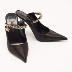 مملوكة مسبقًا Versace Black Satin Crystal Embellished Pointed Toe Mules Size 36 