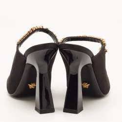 مملوكة مسبقًا Versace Black Satin Crystal Embellished Pointed Toe Mules Size 36 
