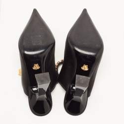 مملوكة مسبقًا Versace Black Satin Crystal Embellished Pointed Toe Mules Size 36 