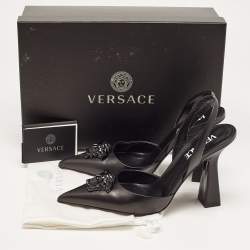 Versace Black Leather La Medusa Slingback Pumps Size 37.5