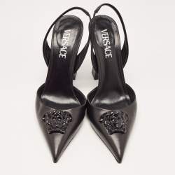Versace Black Leather La Medusa Slingback Pumps Size 37.5